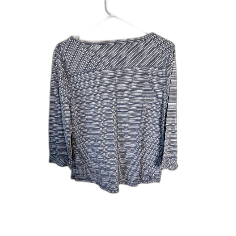 Talbots Womens XLP Petite Blue White Striped 3/4 Sleeve V-Neck Top Nautical Prep - Picture 2 of 6